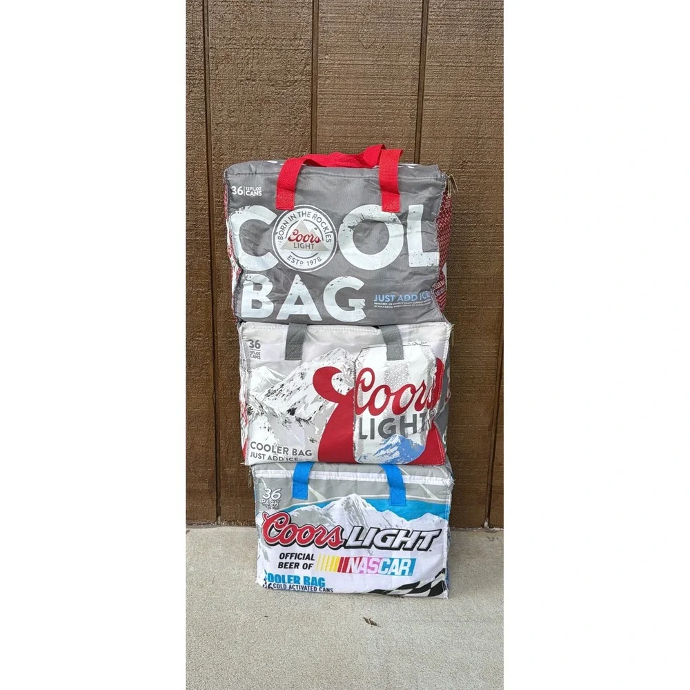 Lot of 3 Coors Light 36 Can Insulated Cooler Bags NASCAR & Silver Bullet Promo